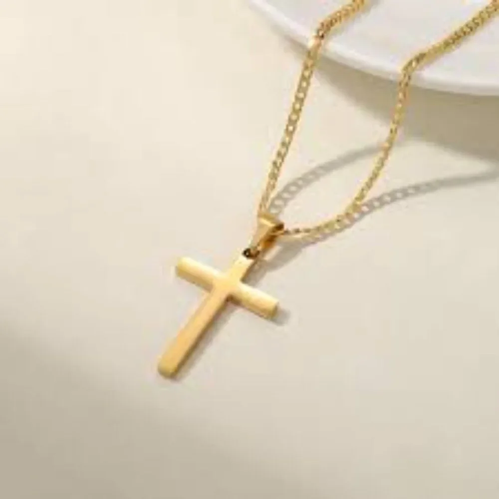 Gold necklace twist chain with cross pendant